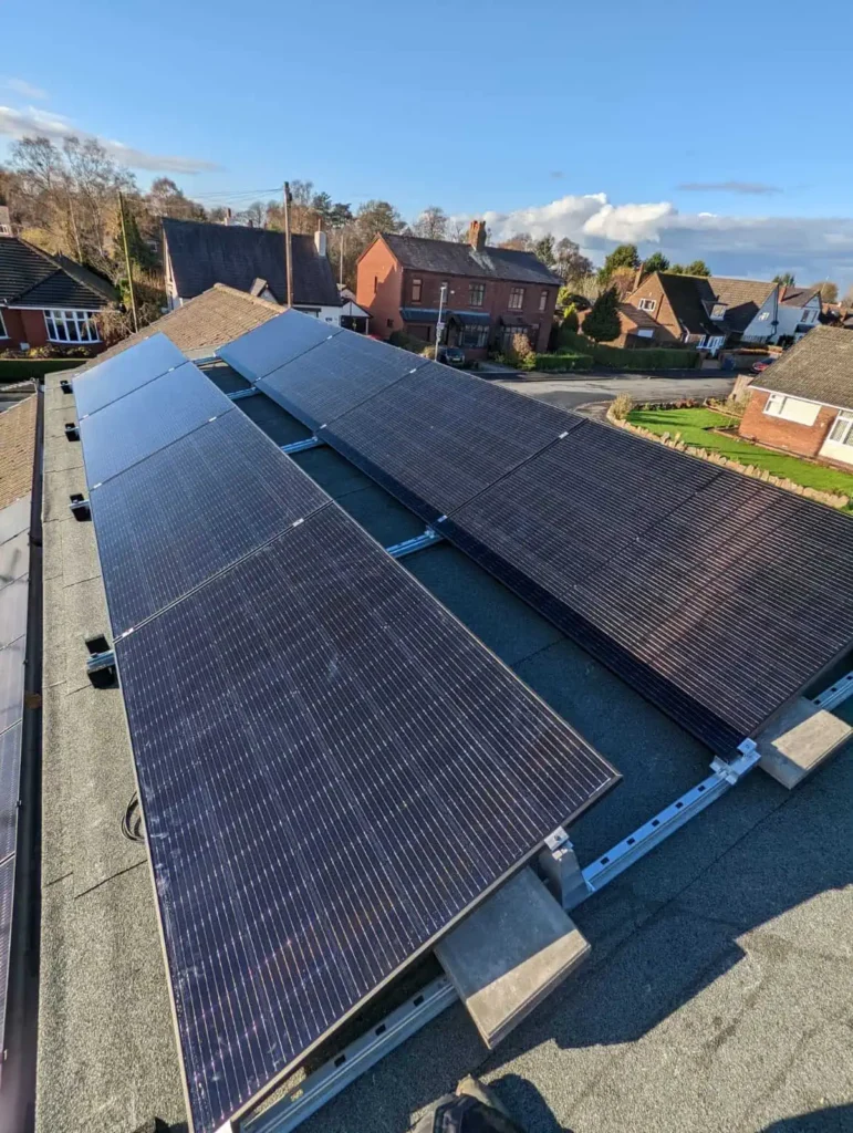 Solar panels installed on residential roof in suburban neighbourhood