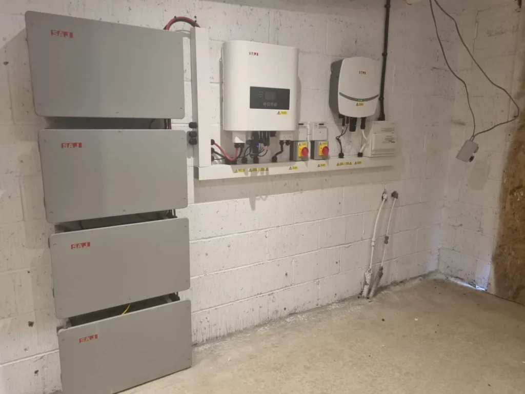 Solar inverter system with battery storage mounted on wall